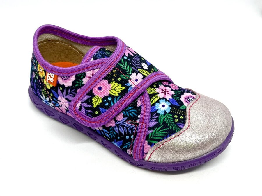 Mid-cut Lila Flowers PAPE Kinderhausschuhe